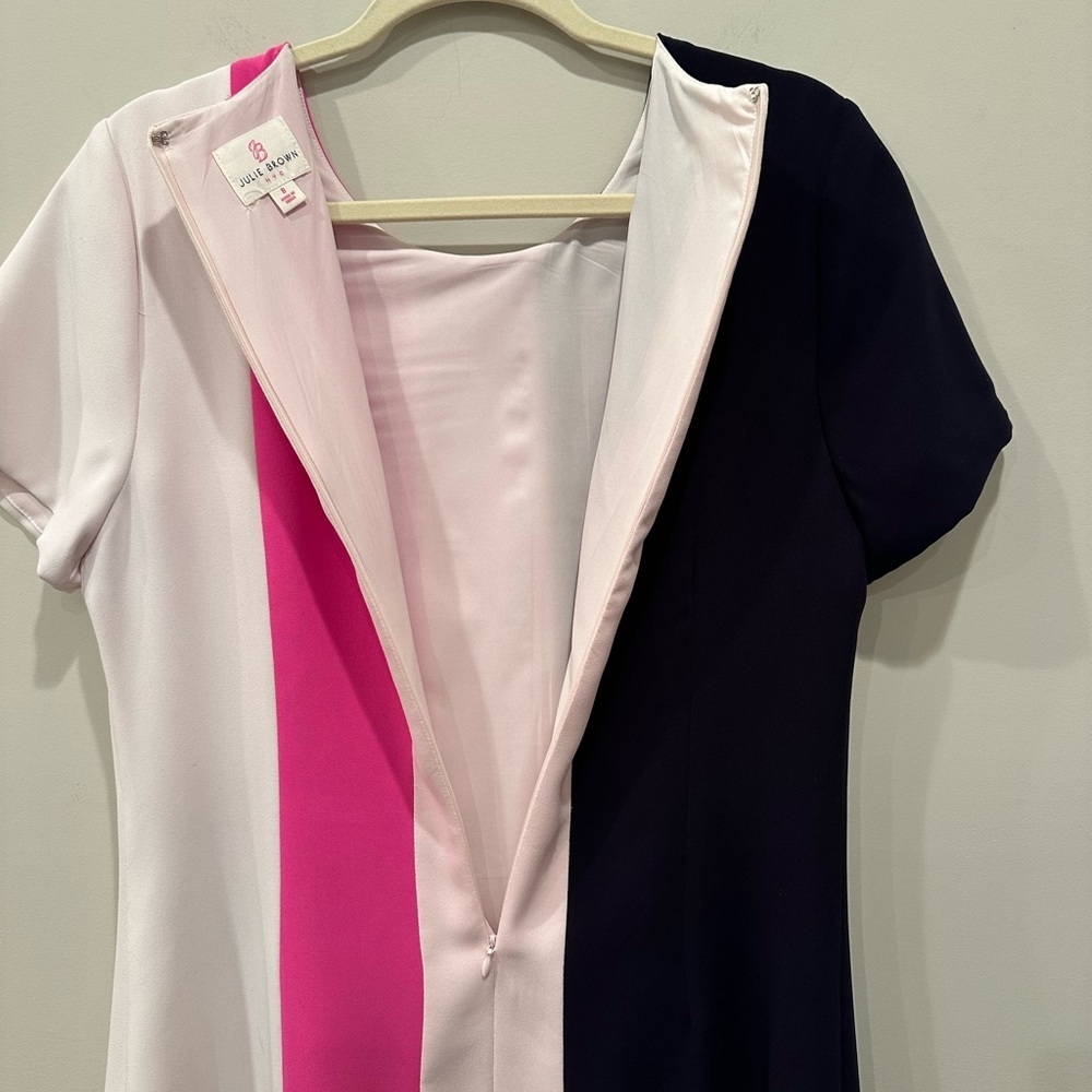 JB Julie Brown Navy Pink White Mini Dress Lined Career Office Professional Sz 8 - Picture 6 of 9